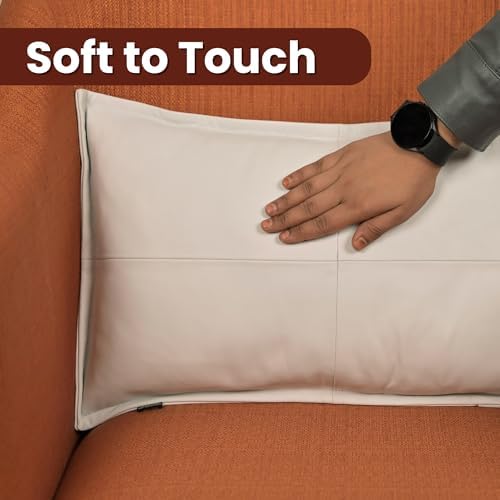 LL LEATHER LOVERS 100% Lambskin Leather Pillow Cover - Sofa Cushion Case - Decorative Throw Covers for Living Room & Bedroom, White Box Pack of 2-12X20 Inch - Image 4