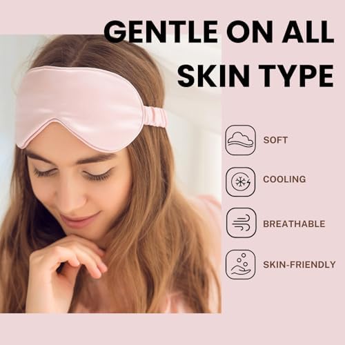Pink Sleep Eye Mask, Blackout Silk Satin Travel Blindfold Set Women - Image 4
