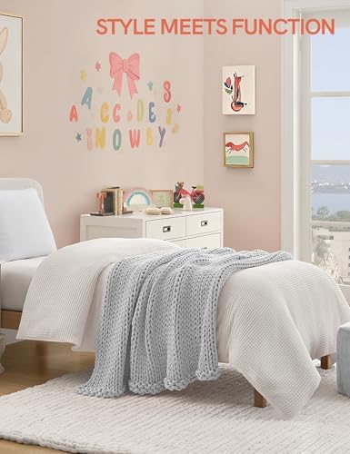 YnM Cooling Weighted Blanket, 100% Cotton Handmade Chunky Knitted Blanket, Weighted Lap, Breathable Heavy Blankets, Machine Washable Throw for Sleep or Home Decor (Light Grey, 50x60 Inch, 10lbs) - Image 2