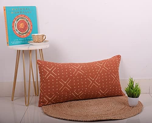 Trade Star Decorative Throw Pillow Handwoven Oblong Pillow Cover Case Mudcloth Modern Geometric Lumbar Pillow Cover Luxurious Couch Cushion Cover for Room Decor (Rust NOVA 12X24 INCHES) - Image 3