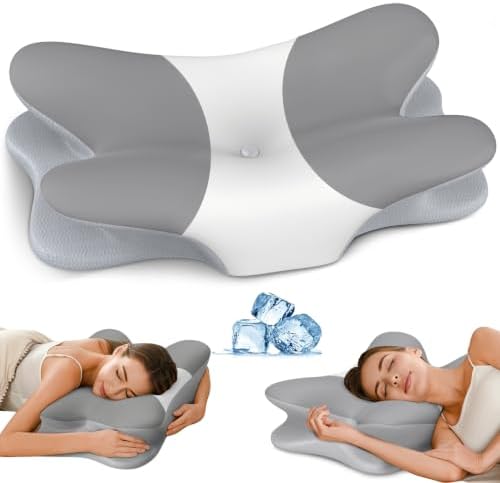 Cervical Pillow for Neck Pain Relief, Ergonomic Neck Pillow for Sleeping, Contour Pillow for Neck Support, Memory Foam Pillows for Side Back Stomach Sleepers (Grey & White) by Unknown