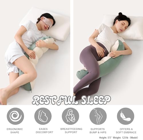 Peallow(Pat. Pend) – Long Round Body Pillow for Adults, Bolster Pillow for Sleeping, Soft and Supportive Pillow for Sleeping & Lumbar Support (Green-White, 29.5") - Image 5