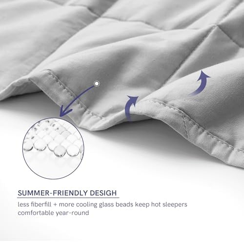 YnM 15lbs Weighted Blanket for Adults, Cotton Heavy Bed Throw Blanket with Cooling Glass Beads for All Season Use, Ideal for ~140lbs (48x72 Inches, Twin/Full, Light Grey) - Image 4