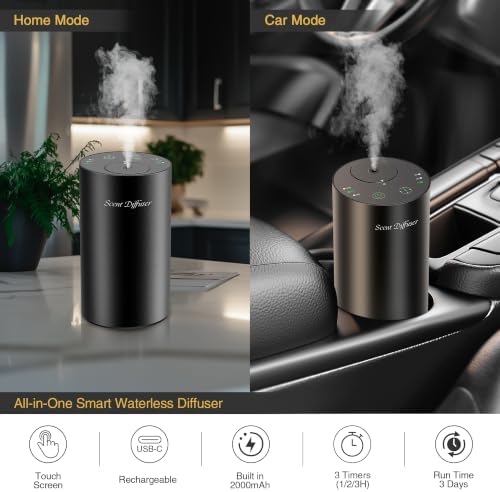 Waterless Essential Oil Diffuser Starter Kit - No Water Needed, Battery Operated Mini Scent Air Machine, Included 3x20ML Essential Oils, Portable Aromatherapy Diffuser for Home & Car, Black, 2Pack - Image 4