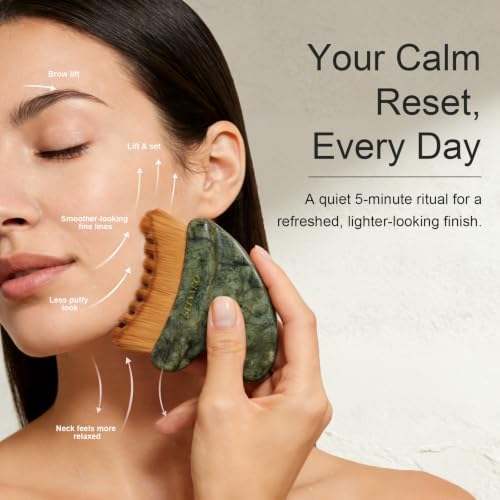 Lymphatic Contour Face Brush, Dual-Ended Dry Brush + Cool-Touch Jade Gua Sha Edge, 0.075mm Ultra-Soft Bristles Gua Sha Facial Tools, for Lymphatic Drainage, Less Puffy Look, Sculpt & Relax - Image 3