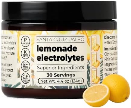Santa Cruz Paleo Electrolyte Powder, Lemonade Flavor, Sugar Free Hydration Drink Mix with Himalayan Pink Salt, Sea Salt, Magnesium Glycinate, Potassium Chloride, Sweetened with Stevia, 30 Servings by SantaCruzPaleo