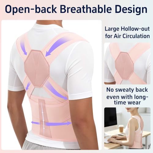 Posture Corrector for Women and Men Back Brace Upper Back Support Adjustable Breathable Shoulder Straightener Hunchback Correction Clavicle Back Pain Relief Comfortable Daily Wear Pink X-Large - Image 4