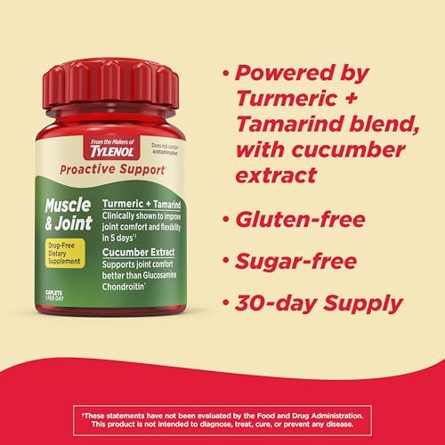 Tylenol Proactive Support* Muscle & Joint Supplement, Drug-Free Daily Turmeric Supplement + Tamarind + Cucumber Extract, Improves Joint Comfort & Flexibility in 5 Days*, 30 ct (Pack of 2) - Image 2