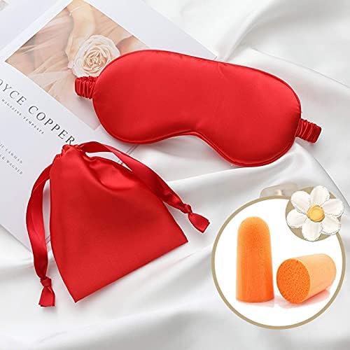Red Sleep Eye Mask, Blackout Silk Satin Travel Blindfold Set Women - Image 5