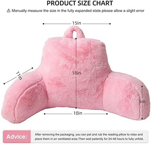 Aimuan Reading Pillow Bed Rest Pillow with Arms Rabbit Fur Cushion for Adults Teens Incline Rest Sitting up & Sleeping Snoring Pillow with Pregnancy Lumbar Back Support (Standard, Pink) - Image 3