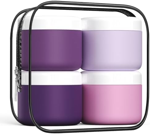 Kuangre Travel Containers for Toiletries, Silicone Cream Jars BPA-Free, Leak-proof 3oz Travel Size Containers, Portable Size Silicone Jars with Lid for Cosmetic Face Hand Body Cream (4 Pack) by Kuangre