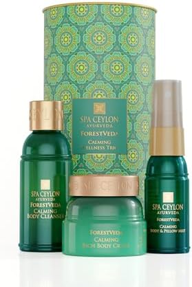 Spa Ceylon ForestVeda Calming Wellness Trio, Pampering Kit with Natural Ingredients, Ayurvedic Gift Set with Shower Gel, Body Cream & Pillow Mist (Peppermint) by SPACEYLON