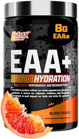 Nutrex Research EAA Hydration | EAAs + BCAAs Powder | Muscle Recovery, Strength, Muscle Building, Endurance | 8G Essential Amino Acids + Electrolytes | Blood Orange Flavor 30 Serving by NutrexResearch