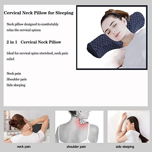 Cervical Neck Pillow for Pain Relief Sleeping, Neck roll Pillow Memory Foam for Stiff Neck Pain Relief ，Travel Bolster Pillow for Bed for Side Sleepers Back Sleeper. (Blue) - Image 2