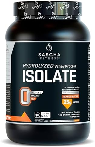 SASCHA FITNESS Hydrolyzed Whey Protein Isolate,100% Grass-Fed (2.3 Pounds, Peanut Butter) by SASCHAFITNESS