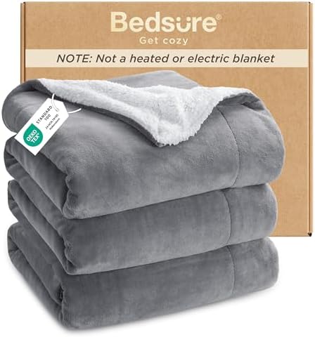 Bedsure GentleSoft Sherpa Fleece King Blankets for Bed, Non-Heated, Thick and Warm Throw for Women and Men, Soft Fuzzy Plush King Blanket for Winter, Grey, 108x90 Inches by Unknown