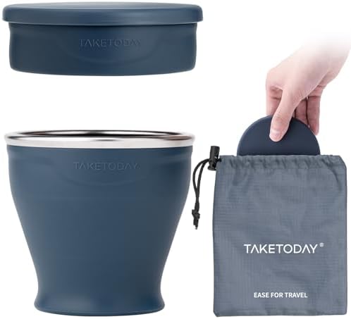 TakeToday Collapsible Cup 8 oz, Foldable with Lid for Travel, Navy by TAKETODAY