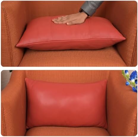 LL LEATHER LOVERS 100% Lambskin Leather Pillow Cover 12x20 Inch – Hand-Stitched Cushion Case with Hidden Zipper, Decorative Throw Cover for Sofa, Bed and Living Room - Red Panel Pack of 2 - Image 6