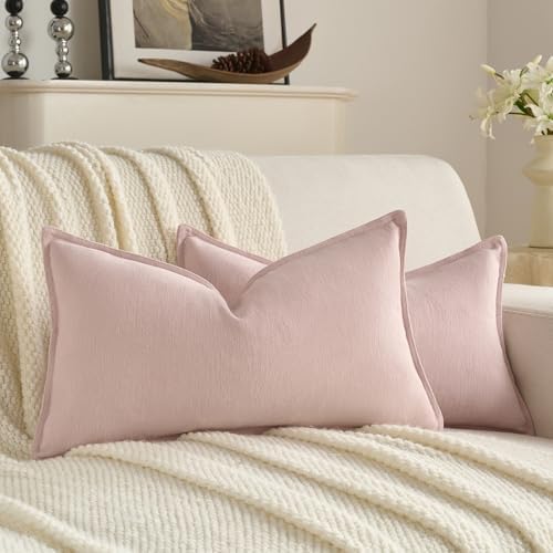 FUTEI Pack of 2 Chenille Throw Pillow Covers 12x20 Inch, Pink by FUTEI