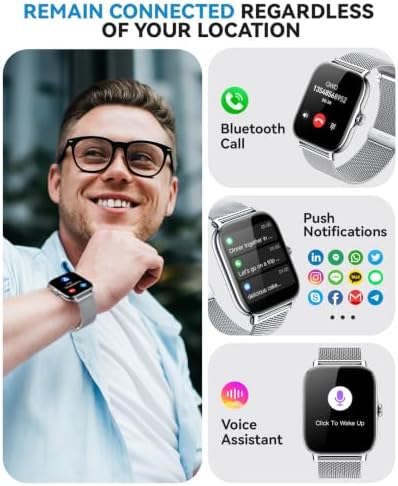 Smart Watch for Women Men- Answer/Make Call, IP68 Waterproof Fitness Tracker with Sleep Monitor,Smartwatch for Andriod iPhone Compatible (Silver Case w/Starlight & Siliver Milanese Band, 1.91) - Image 2