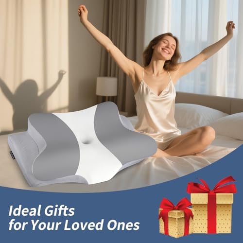 Cervical Pillow for Neck Pain Relief, Ergonomic Neck Pillow for Sleeping, Contour Side Sleeper Pillow for Neck Support, Orthopedic Cooling Memory Foam Pillows for Back Stomach Sleepers (Grey& White) - Image 7