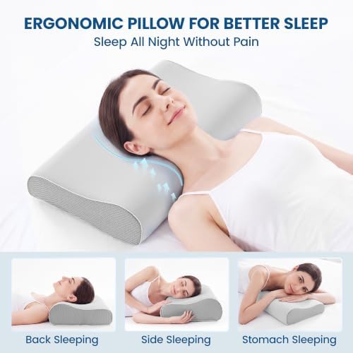 Memory Foam Pillow with Cooling Cover, Adjustable Cervical Neck Pillow, for Side, Back & Stomach Sleepers, Non-Sagging Neck Support Pillow, for Neck and Shoulder Pain Relief, Standard(Grey) - Image 6