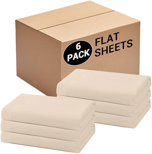 Bulk Queen Flat Sheets Only, 6 Pack Quick Sort Top Bed Sheet, Color-Coded Label Threads, Wrinkle-Free Shrinkage Durable Microfiber Hotel Motel Airb&bs Essentials for Hosts (90"x102",Beige) by Culve