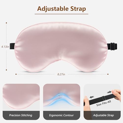 Sleep Mask Silk Eye Mask for Men Sleeping Mask, Adjustable Elastic Strap for Night Shading Sleep Mask, Soft and Comfortable for Both Men and Women (Pink, 3 Packs) - Image 6