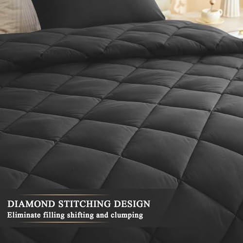 132x120 Alaskan King Comforter, Extra Large King Size Comforter Oversized, All Season Soft Lightweight Quilt Down Alternative Duvet Insert with 8 Corner Tabs(120x132, Black) - Image 4