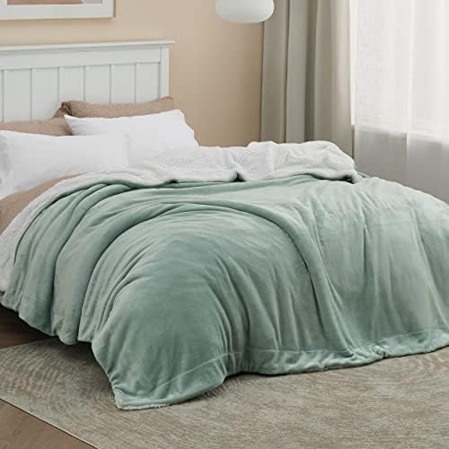 Bedsure GentleSoft Sherpa Fleece Blanket Queen Size for Bed, Non-Heated, Thick and Warm Throw for Women and Men, Soft Fuzzy Plush Queen Blanket for Spring, Sage Green, 90x90 Inches - Image 3