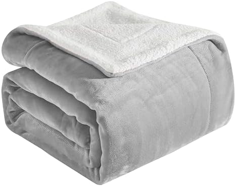 Elegant Comfort Ultra Soft Reversible Flannel Sherpa Blanket - Cozy Silky Fleece Throw for Couch, Bed - Plush Fuzzy Warm Winter Blanket for Gift, Queen, Silver Grey by ELEGANTCOMFORT
