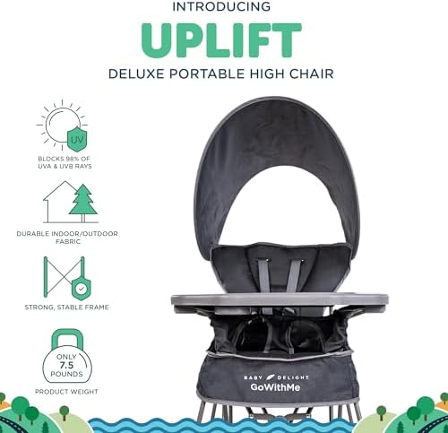 Baby Delight Go with Me Uplift Deluxe Portable High Chair | Sun Canopy | Indoor and Outdoor | Grey - Image 2