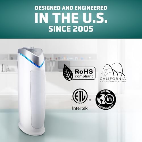 GermGuardian HEPA Air Purifier - Large Room Air Purifier for Bedroom, Office, Dorm, and Home - Filters Pet Dander, Dust, Pollen, Smoke, Scents - AC4825W - 22" Tower - White - Image 4