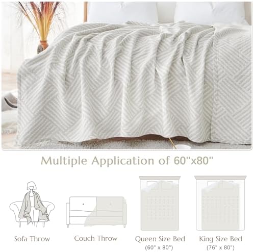 jinchan 100% Cotton Muslin Blanket Twin Boho Throw Blanket 60x80 Stone Gray - Image 5