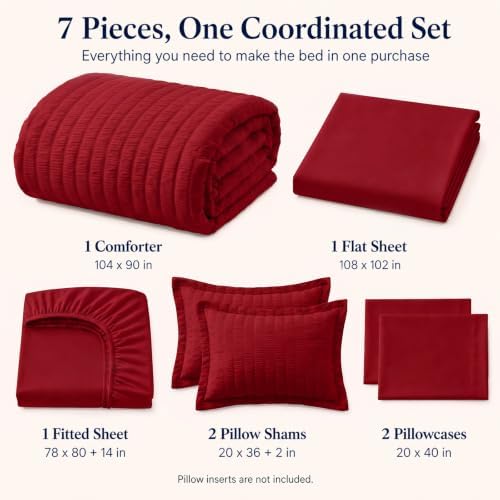 CozyLux King Size Comforter Set, 7 Pieces Dark Red Seersucker Bed in a Bag - Image 2