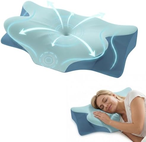 Cervical Neck Pillow for Pain Relief & Sleeping, Ergonomic Posture Pillow Neck Support, Cooling Memory Foam, Orthopedic Contour Pillow for Side Back Stomach Sleepers, Blue by Seeday