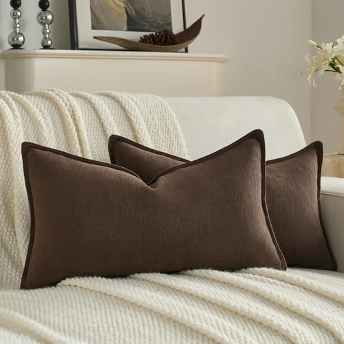 FUTEI Pack of 2 Chenille Throw Pillow Covers 12x20 Inch, Dark Coffee by FUTEI
