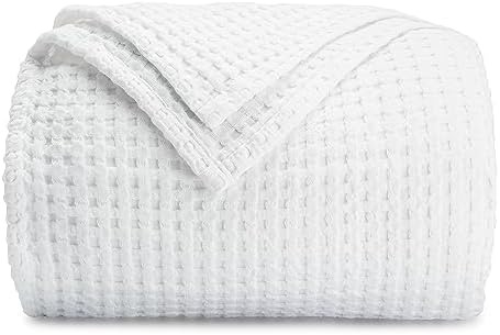 Comfy Cubs 100% Cotton Waffle Weave Throw Blanket Breathable Skin-Friendly Soft Lightweight Blankets - Perfect Warm Textured Blanket Layer - Size for Couch Bed & Sofa (White, 50" X 60") by ComfyCubs