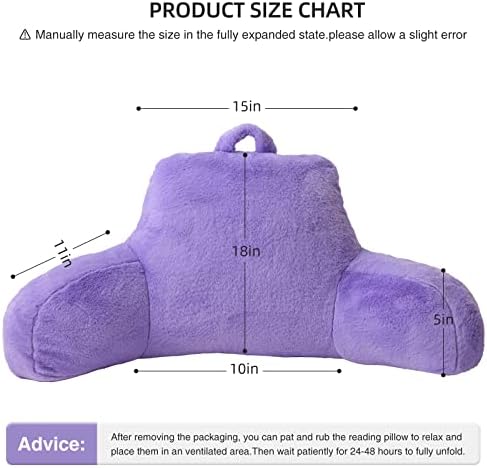 Aimuan Reading Pillow Bed Rest Pillow with Arms Rabbit Fur Cushion for Adults Teens Incline Rest Sitting up & Sleeping Snoring Pillow with Pregnancy Lumbar Back Support (Purple) - Image 3
