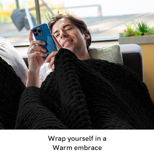 YnM Velvet Weighted Blanket, Handmade Chunky Knitted Design, Soft and Cozy, Temperature Regulating and Breathable, Machine Washable Throw for Sleep or Home Decor (Black, 85x103 Inch, 30lbs) - Image 3