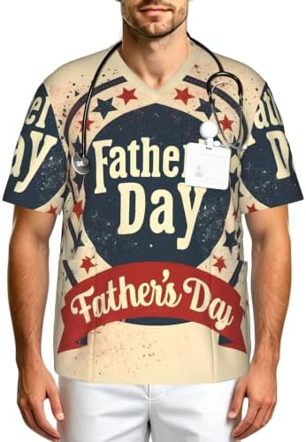 Men's Scrub Top,V-Neck Spill Wrinkle Resistant,3 Pockets-Father's Day (12) by Unknown