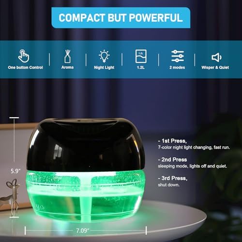 Purifier Air Washer, Air Fresher Aroma Diffuser for Home, Office, Air Purifier with Night Light (Black) - Image 5
