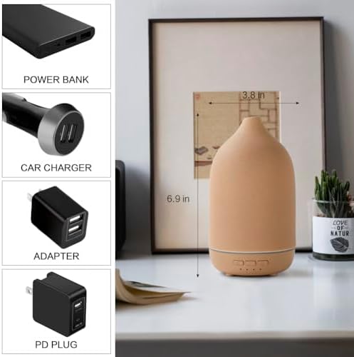 Essential Oil Diffusers, Aromatherapy Diffuser for Essential Oils, 100ml Ceramic Oil Diffusers for Large Room - 5 Timers, Warm Ambient Light, Auto-Off - Image 6