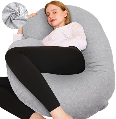 Chilling Home Pregnancy Pillow, C Shaped Full Body Pillow Maternity Pillow for Women 55 inch, Pregnancy Pillows for Sleeping Pregnant Must Have with Jersey Removable Cover,Grey by ChillingHome