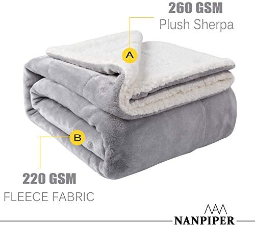 NANPIPER Sherpa Blanket Warm Blankets for Winter Super Soft Fuzzy Flannel Fleece/Wool Like Reversible Velvet Plush Couch Blanket Lightweight(Light Grey Throw Size 50"x60") - Image 4