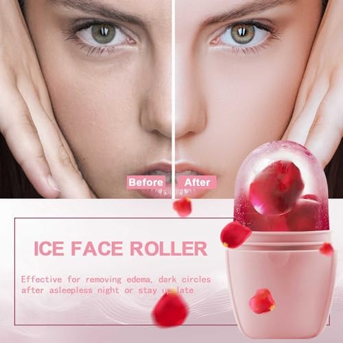 XHJRI Ice Face Roller Massager,Ice Cube Roller for Face, Eyes and Neck Naturally Conditioning and Skin Care,De-Puff Eye Bags,Reduce Migraine Pain,Reusable Massage Silicone Ice Mold (New Pink White) - Image 2