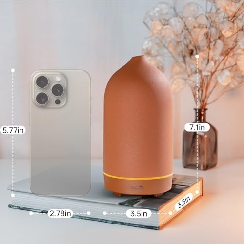 Essential Oil Diffuser,120ml Aromatherapy Ceramic Diffusers with Auto Shut Off Function for Home Office Room(Terracotta) - Image 3