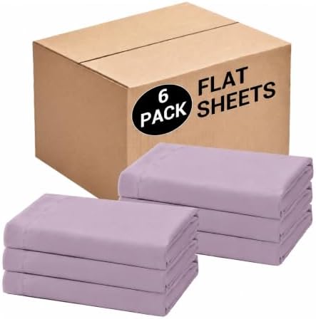 Bulk Full Flat Sheets Only, 6 Pack Quick Sort Top Bed Sheet, Color-Coded Label Threads, Wrinkle-Free Shrinkage Durable Microfiber Hotel Motel Airb&bs Essentials for Hosts (81"x96",Lavender) by Culve