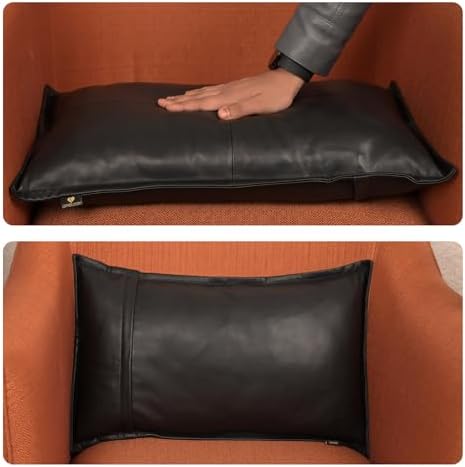 LL LEATHER LOVERS 100% Lambskin Leather Pillow Cover - Sofa Cushion Case - Decorative Throw Covers for Living Room & Bedroom, Black Box Pack of 1-14X22 Inch - Image 6