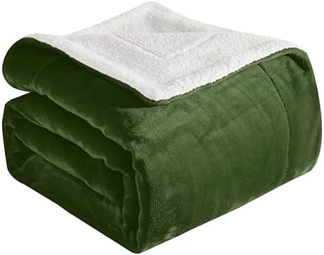 Elegant Comfort Ultra Soft Reversible Flannel Sherpa Blanket - Cozy Silky Fleece Throw for Couch, Bed - Plush Fuzzy Warm Winter Blanket for Gift, King, Sage by ELEGANTCOMFORT
